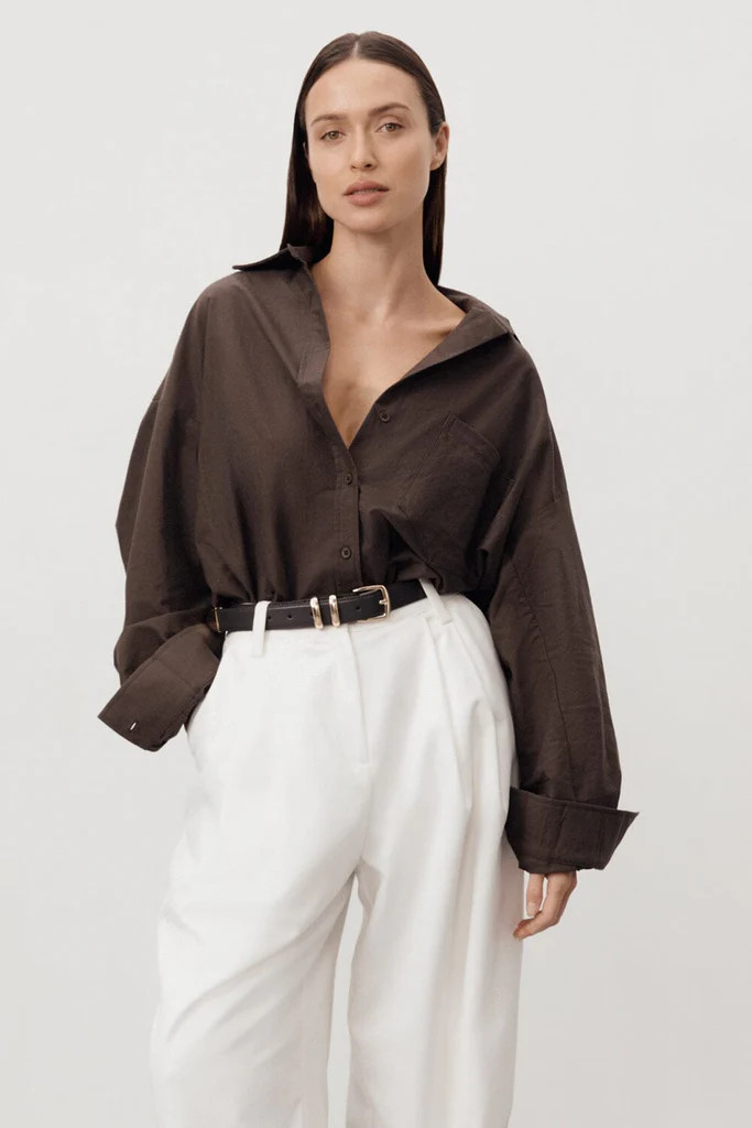 RHEA BITTER CHOC OVERSIZED COTTON SHIRT | DISSH