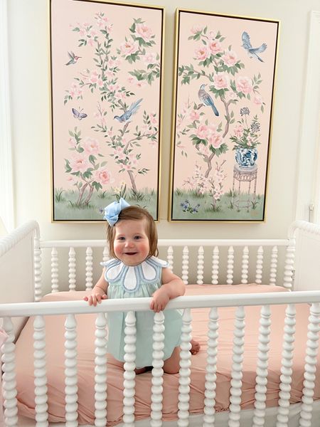 Baby style nursery art crib chinoiserie art canvas print spring kids baby styles girl boy bubble Jon Jon John John preppy grandmillennial flower collar mint blue hair bow Easter outfits 

#LTKkids #LTKbaby #LTKfamily