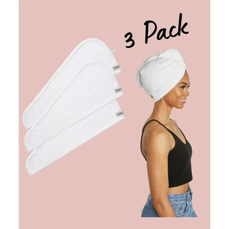Turbie Twist 100% Cotton Hair Towel Wrap - 3 Pack - for Women Men & Kids - Travel & Bathroom Essential - Quick Dry Hair Turban for Curly Long & Thick Hair (White) | Walmart (US)