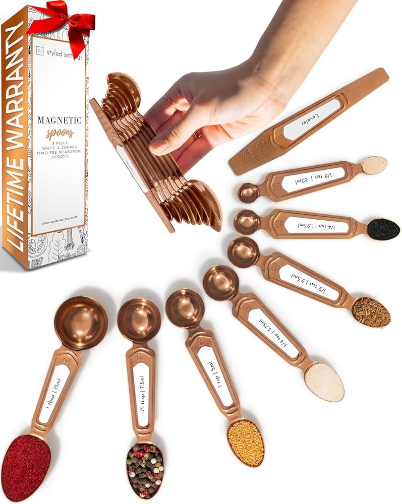 Copper Measuring Spoons Set with Leveler - Featuring 8-Piece Upgraded Style, Double Sided, Stacka... | Amazon (US)