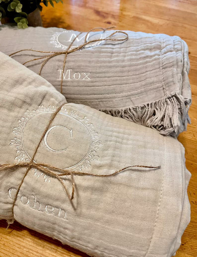 Custom Throw Blanket, Organic Muslin Blanket, Blanket With Message, Personalized Blanket, Monogra... | Etsy (US)