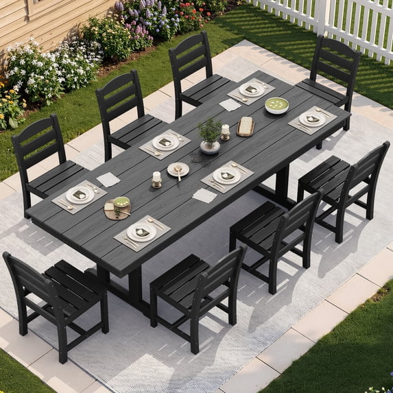 SERWALL 9 Pieces Outdoor Dining Set, Patio Dining Set, HDPE Outdoor Table and Chair with Umbrella... | Walmart (US)