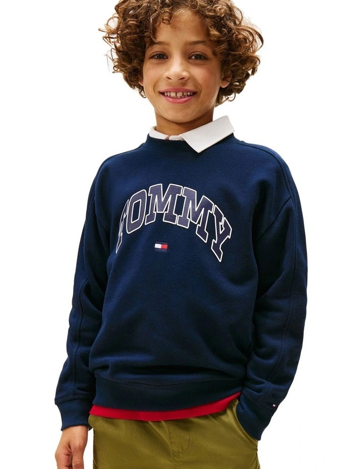 Tommy HilfigerVarsity Logo Print Crew Neck Sweatshirt (8-16 Years) in Blue | Myer