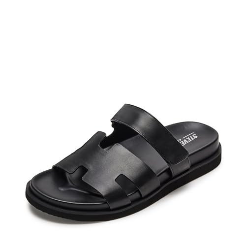 Steve Madden Men's Maiven Leather Fashion Slide Sandal, Black, 9 M | Amazon (US)