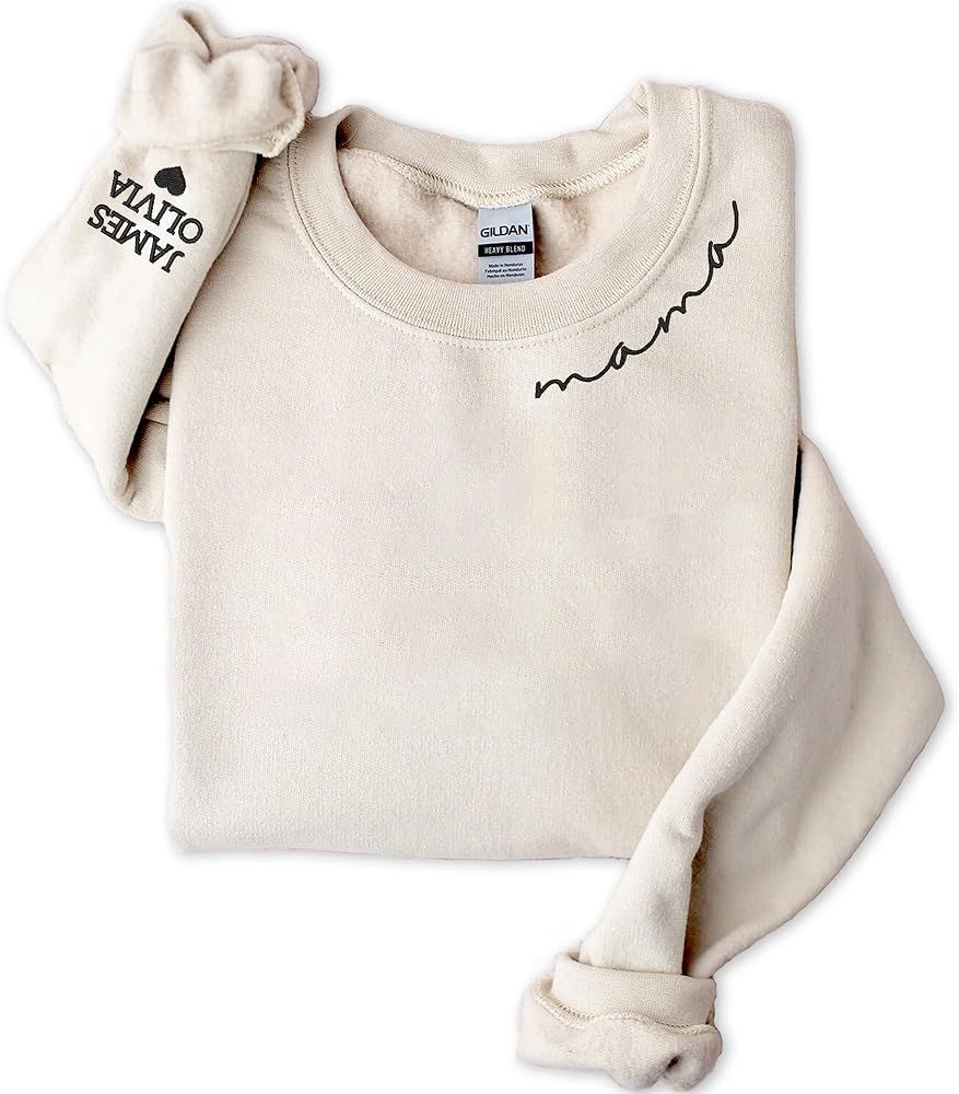 NAZENTI Custom Embroidered Mama Sweatshirt, Custom Embroidery Mom Sweatshirt, Minimalist Neckline... | Amazon (US)