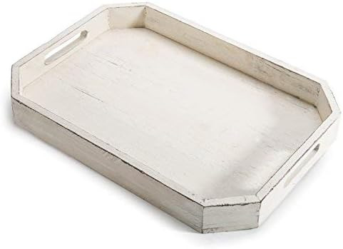MyGift Rustic Whitewashed Wood Serving Tray with Cut-out Handles and Angled Edges | Amazon (US)
