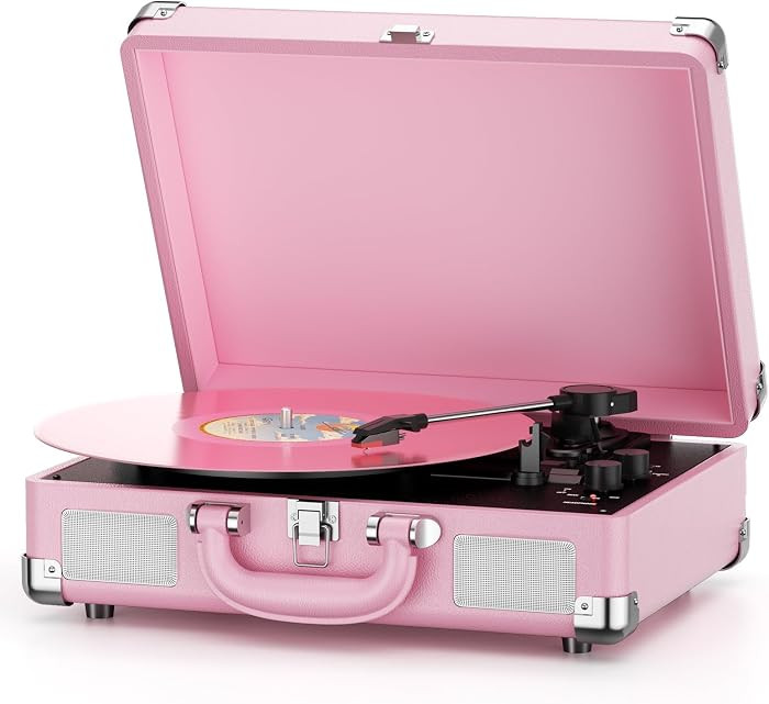Vinyl Record Player 3-Speed Bluetooth Suitcase Portable Belt-Driven Record Player with Built-in S... | Amazon (US)