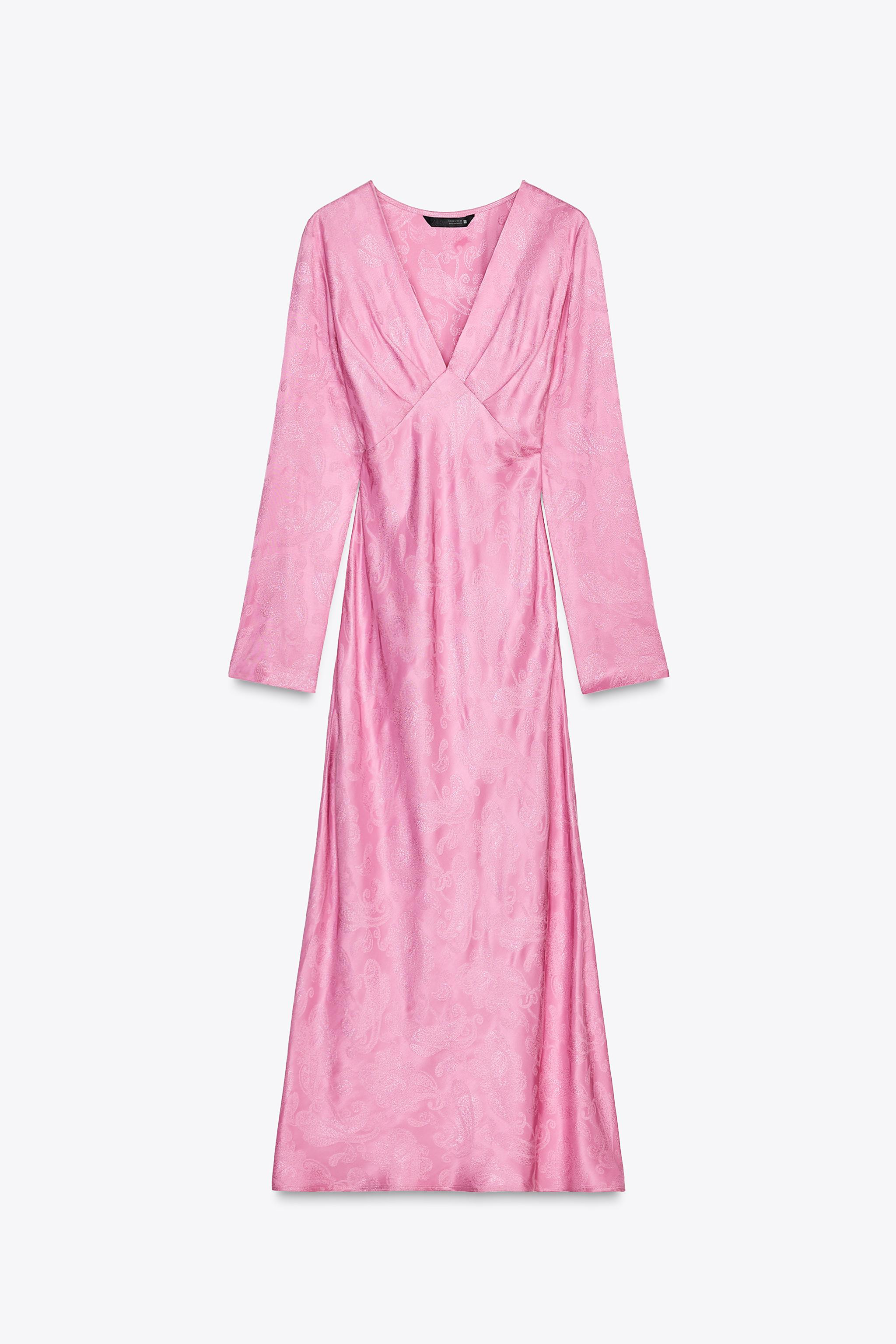 Pleated, long-sleeve, V-neck dress. Concealed side zip fastening. | Zara UK