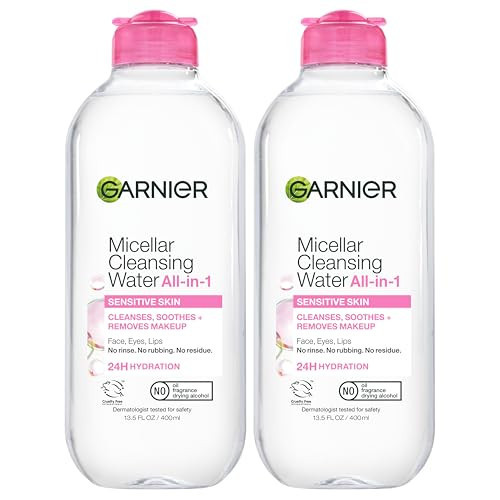 Garnier Micellar Water, Hydrating Facial Cleanser & Makeup Remover, Suitable for Sensitive Skin, Vegan, Cruelty Free, 13.5 Fl Oz (400mL), 2 Count | Amazon (US)