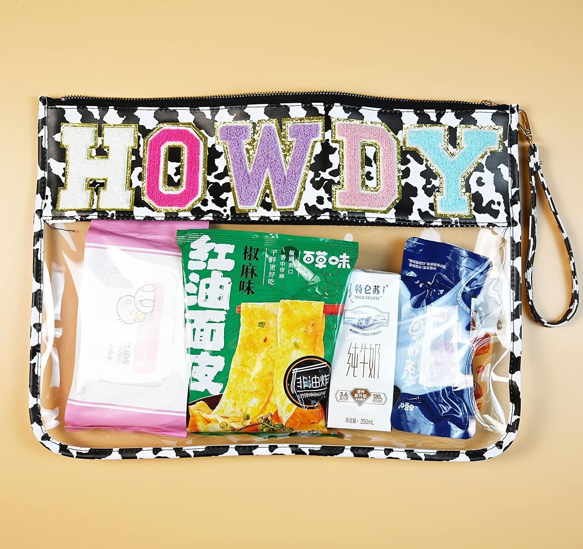 Preppy makeup bag,Chenille letter pouch,Large travel makeup bag,monogram tote bags for women Girls-H | Amazon (US)