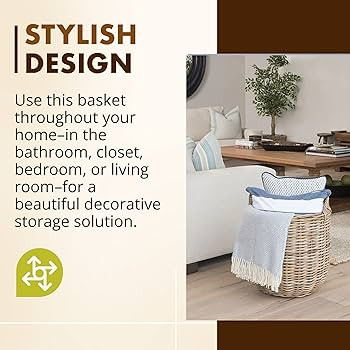 KOUBOO Rattan Kobo Round Storage Basket with Handles, Gray Brown, Large | Amazon (US)