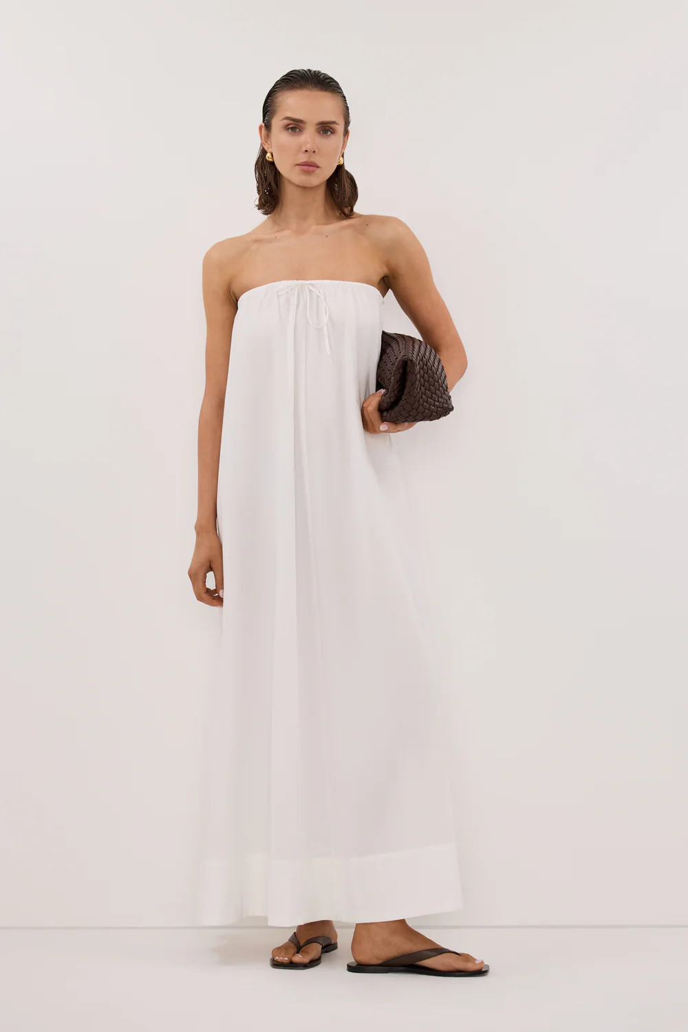 SOMMER WHITE STRAPLESS POPLIN MIDI DRESS | DISSH