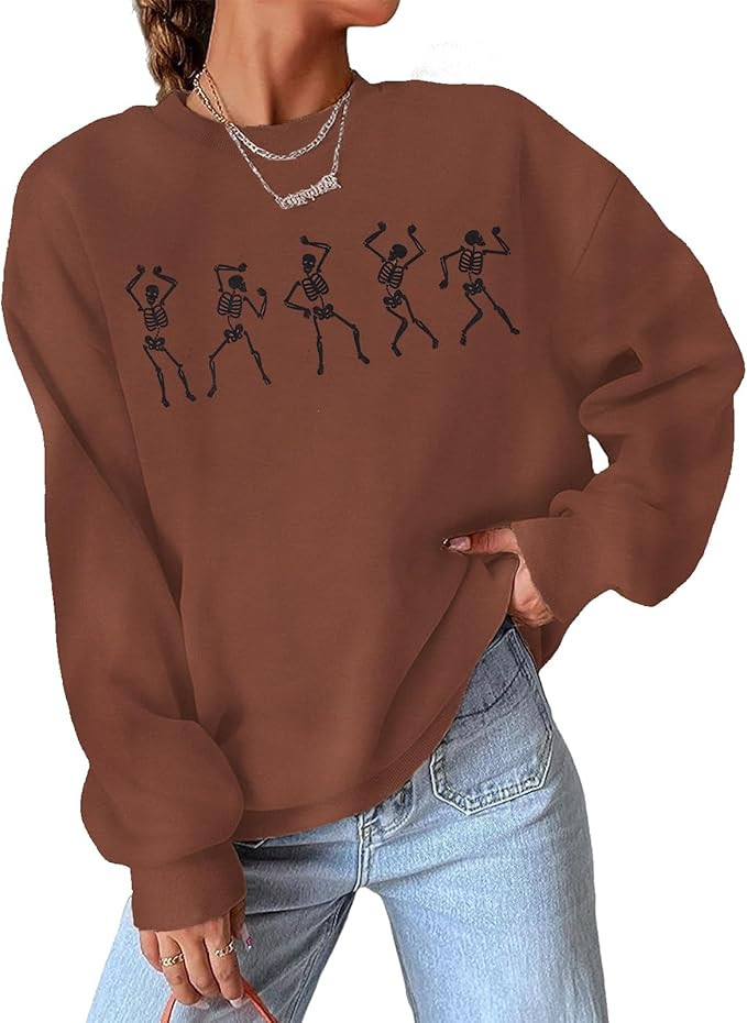 CM C&M WODRO Womens Halloween Dancing Skeleton Sweatshirts Spooky Season Crewneck Shirt Long Slee... | Amazon (US)