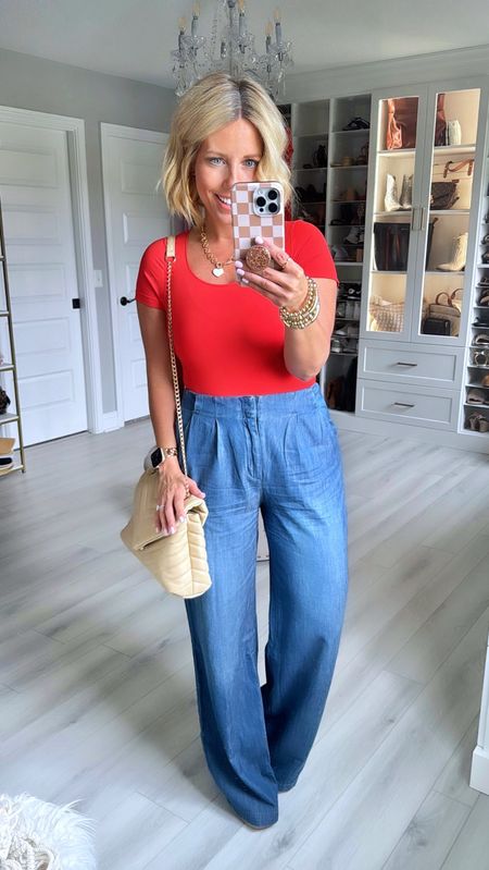 This red is just so vibrant and pretty!!!!! Can’t wait to order these trouser pants in white too!!!!
Bodysuit sized up to medium
Pants wearing my true size 4 but could size down- run roomy and have an elastic waist.
Sandals TTS

#LTKstyletip #LTKfindsunder50 #LTKfindsunder100