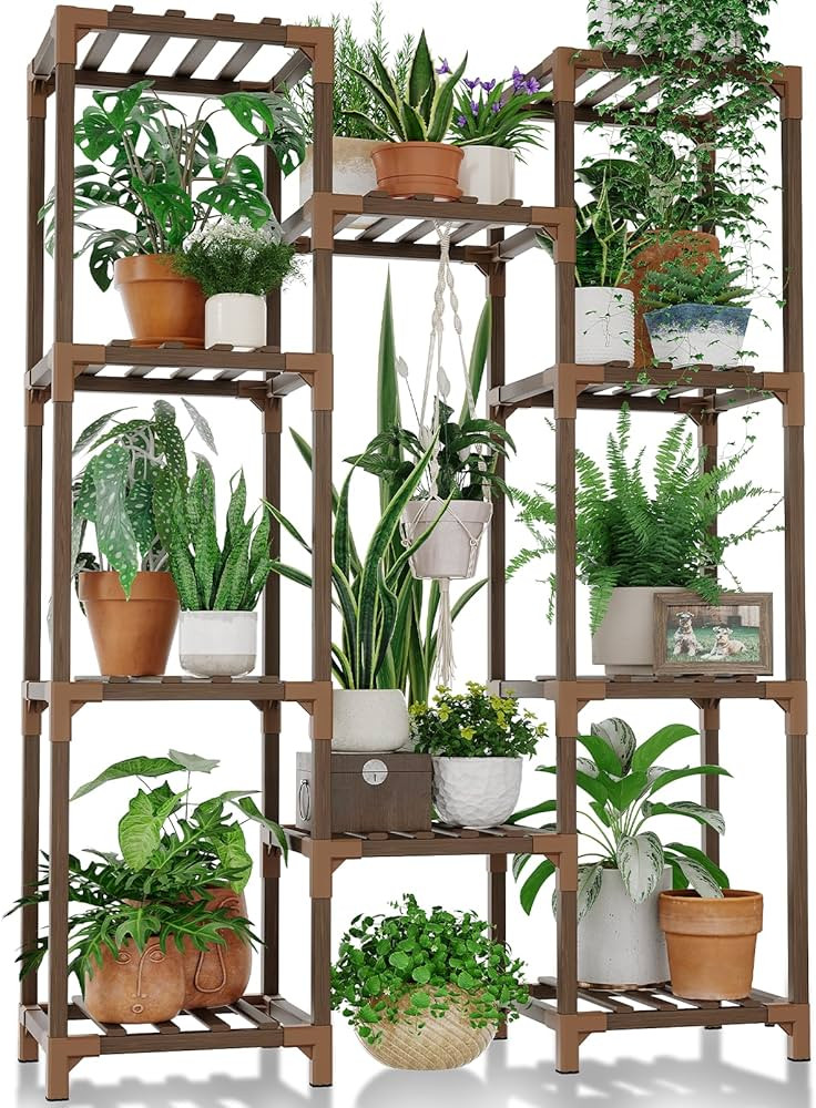 Bamworld Plant Stand Indoor Outdoor Tall Plant Shelf for Multiple Plants Pots Wood Flower Stand L... | Amazon (US)