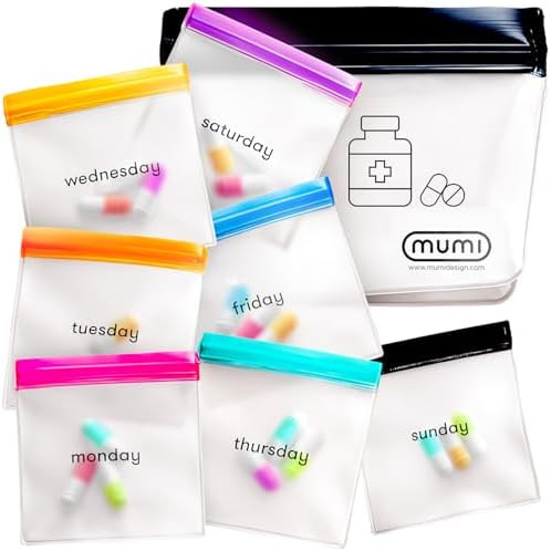 mumi Pill Pouch Set, Travel Pill Organizer 7 Mini Zipper Pouches for Pills, Small Pill Bags, Reus... | Amazon (US)