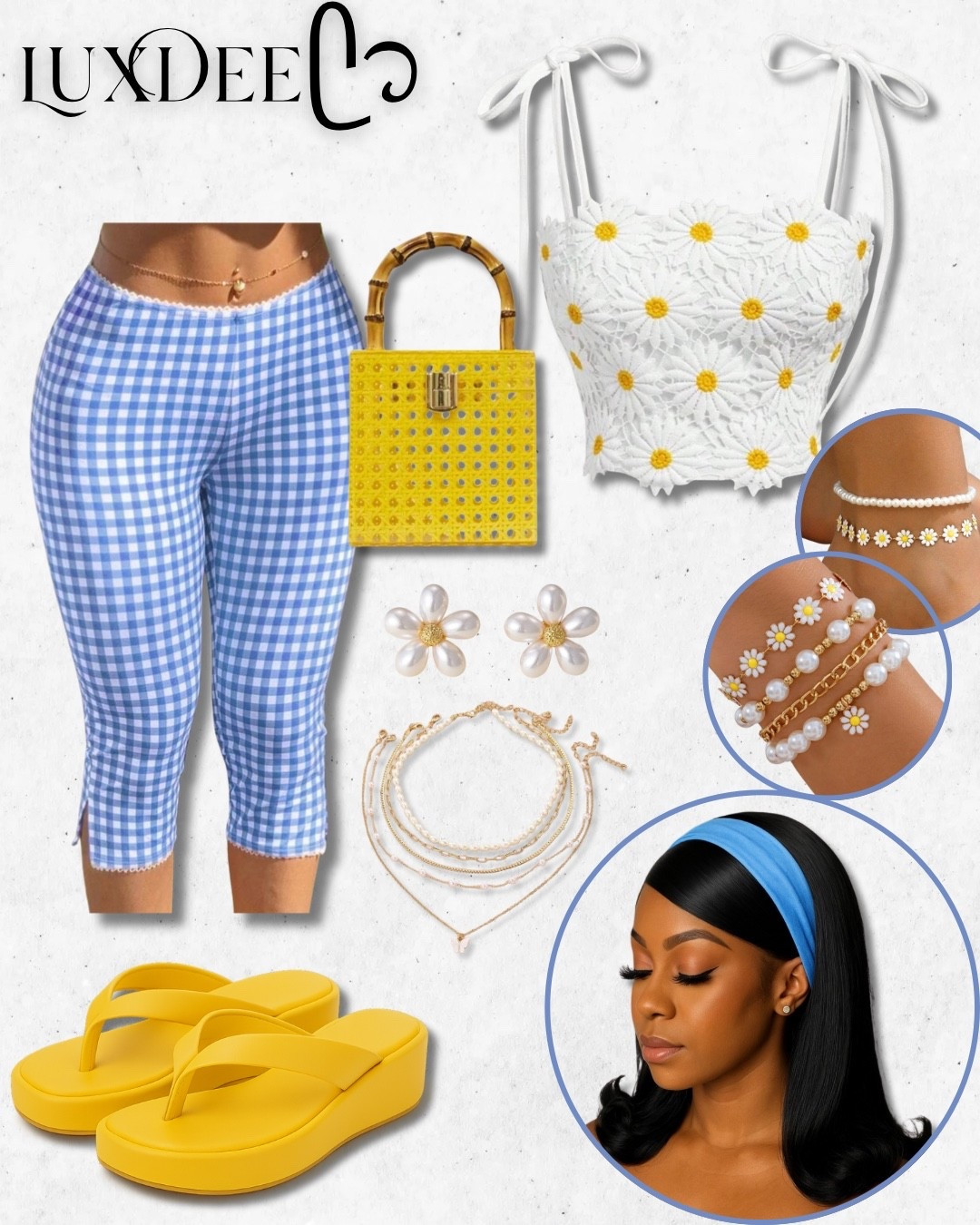Daisy Picnic Vibes🌼🩵
This daisy-inspired look is giving soft girl charm with a pop of yellow sunshine! From the gingham leggings to the pearl daisy accessories — it’s all about playful, feminine vibes.

#LTKStyleTip #LTKItBag #LTKU