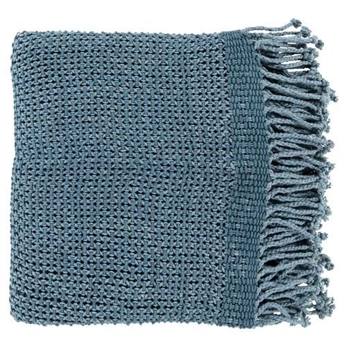 Agatha Modern Classic Blue Cotton Woven Throw Blanket | Kathy Kuo Home