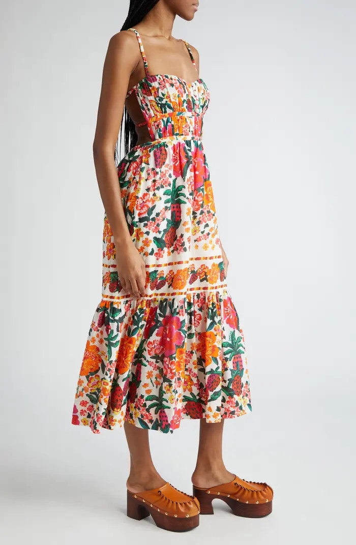 Floral Sketch Tiered Cotton Midi Dress | Nordstrom