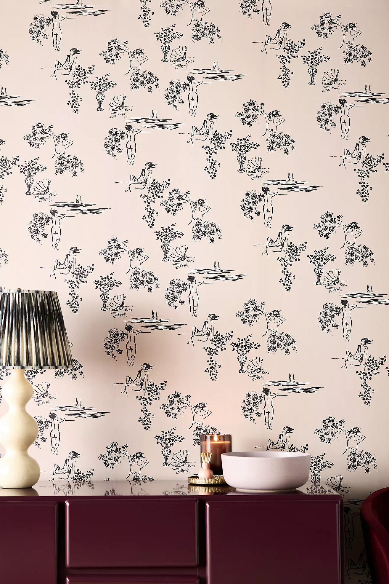 Sisters Floral Scene Toile Wallpaper | Anthropologie (US)