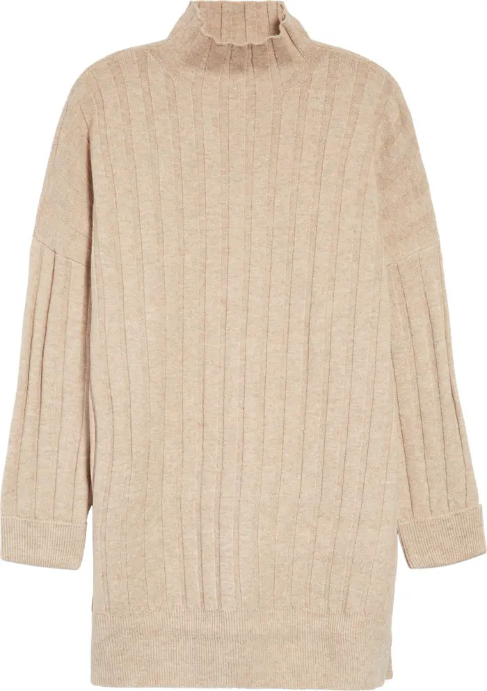 Boxy Ribbed Funnel Neck Long Sleeve Dress | Nordstrom