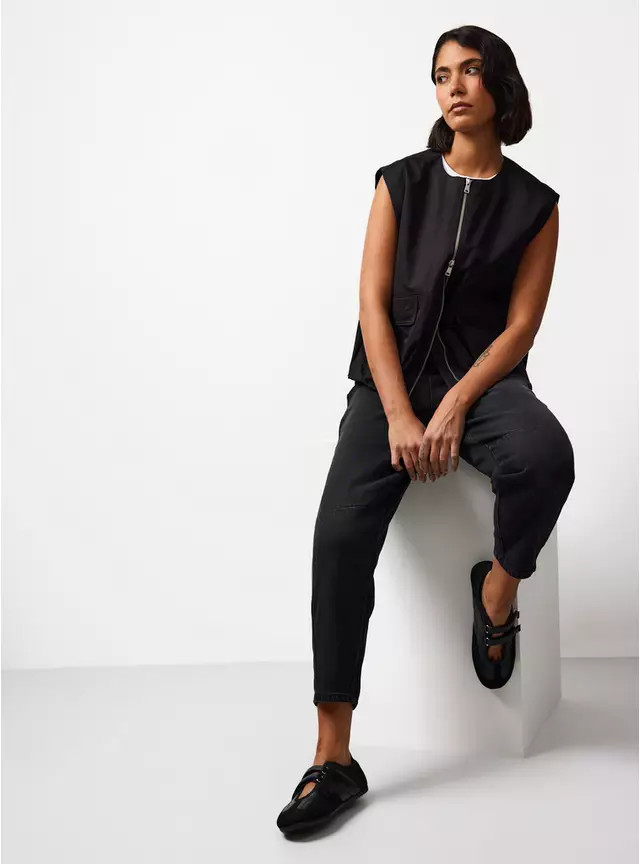 Black Collarless Zip Gilet 12 | Tu Clothing