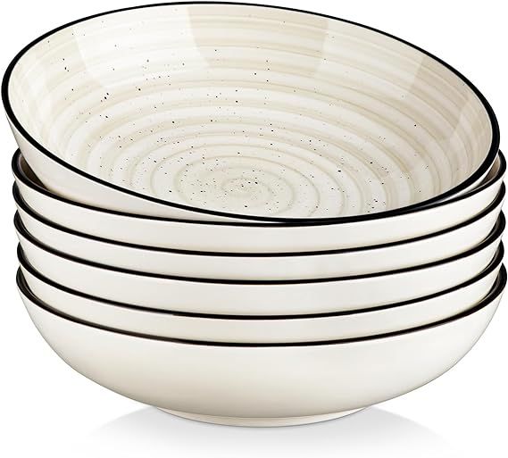 vancasso Bonbon Pasta Bowls Set of 6, 38 Oz Ceramic Salad Bowls, Wide and Shallow Bowls Set, Larg... | Amazon (US)