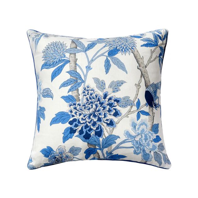 Hydrangea Blue Bird Decorative Pillow with Insert | Cailini Coastal