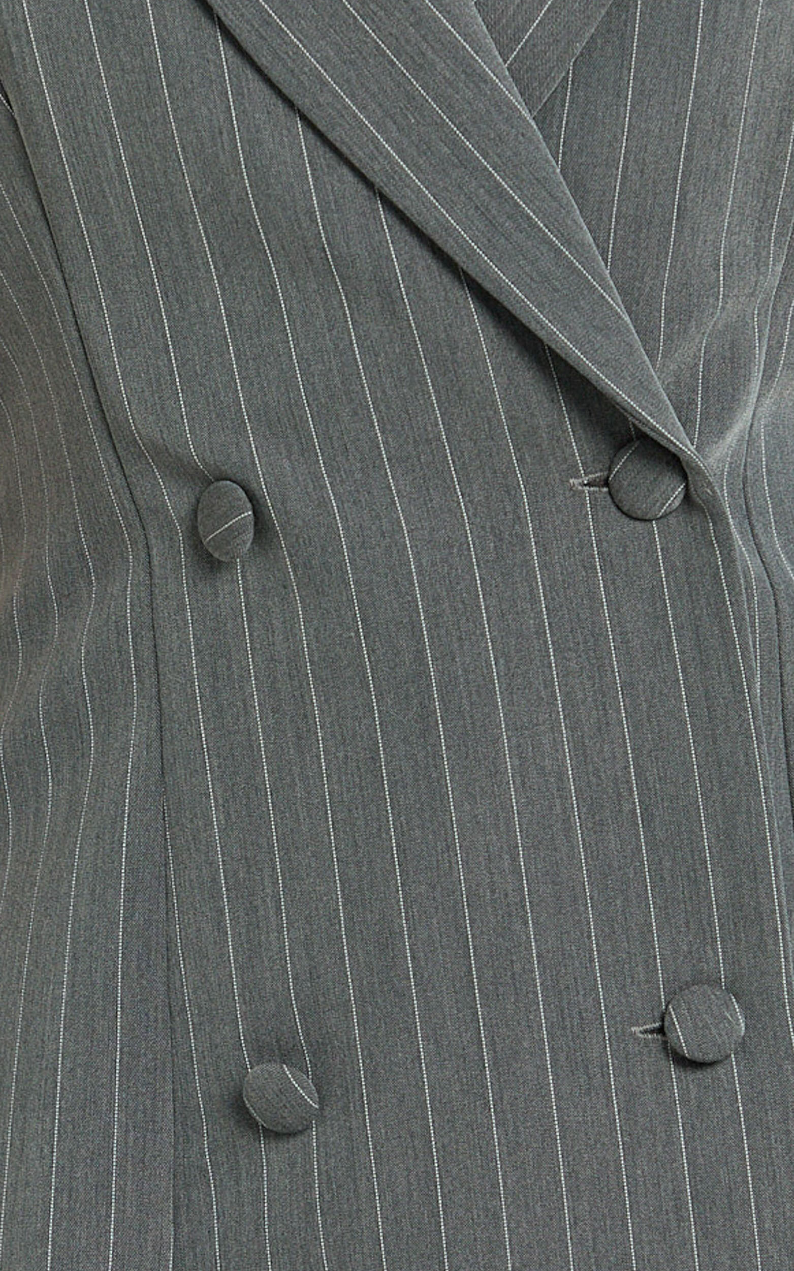 Emily Mini Dress - Pinstripe Collared Halter Double Breasted Workwear Dress in Dark Grey | Showpo (ANZ)