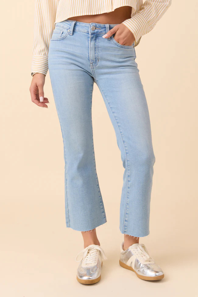 Trista Light Wash Crop Flare Jeans SALE | Pink Lily
