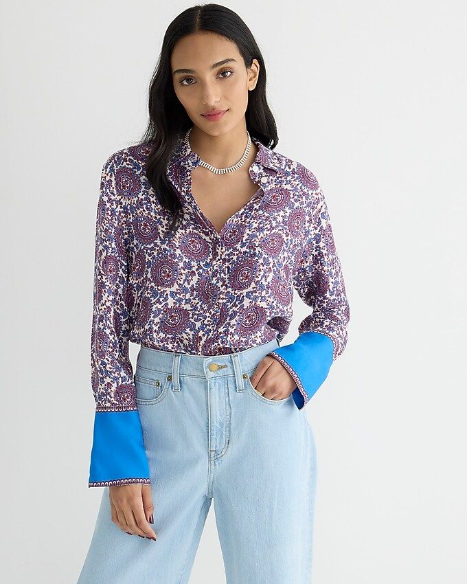 Classic-fit drapey cupro-blend shirt in floral crown | J.Crew US