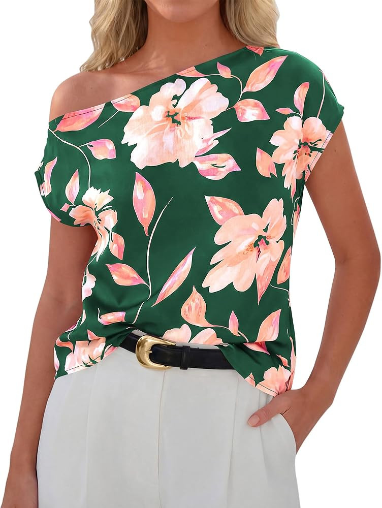 Zenlonr Womens Off The Shoulder Tops 2026 Summer Casual Short Sleeve T Shirts Boho Floral Blouse ... | Amazon (US)