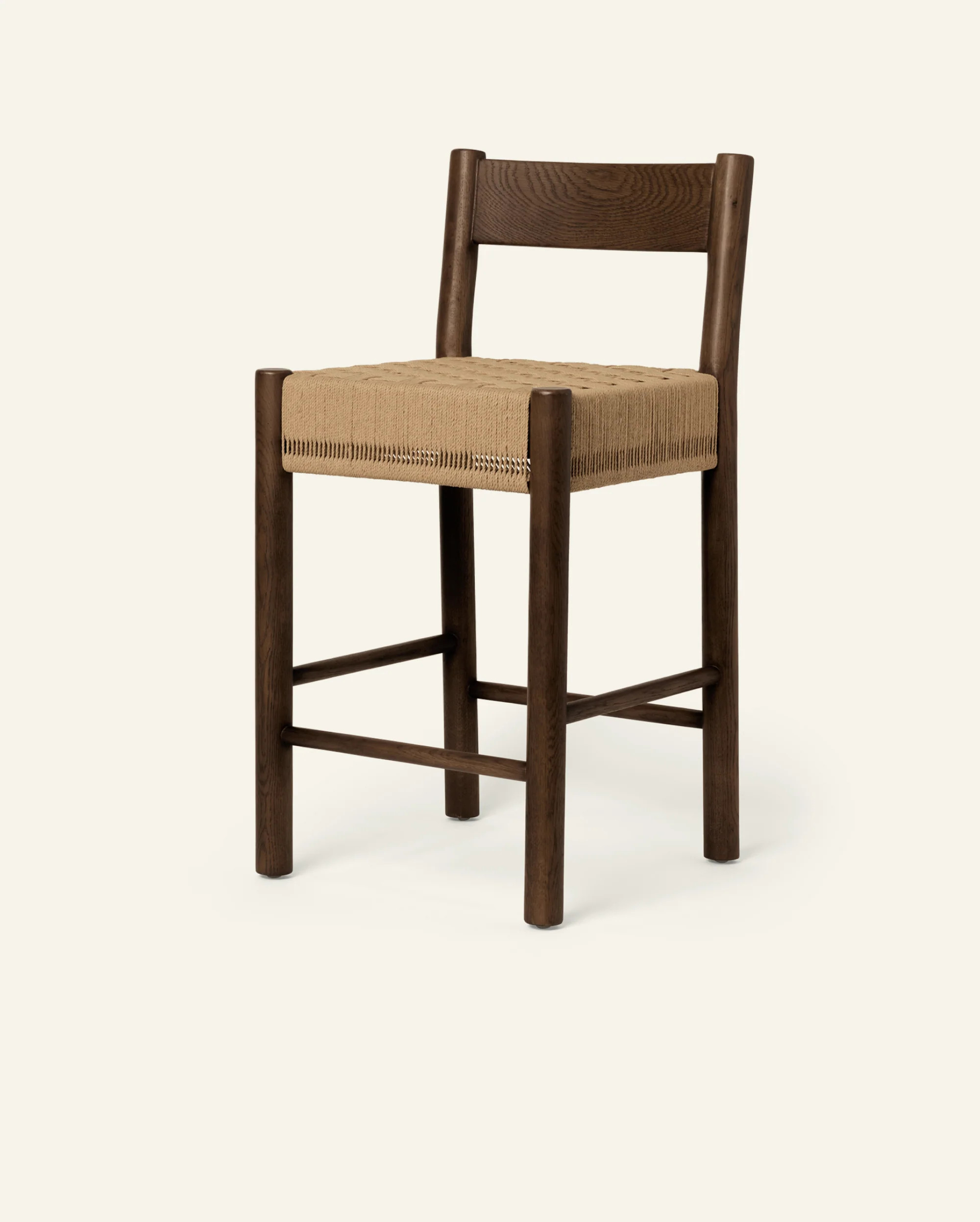 isa counter stool - brown oak with a woven checkerboard paper cord seat | Häti Home