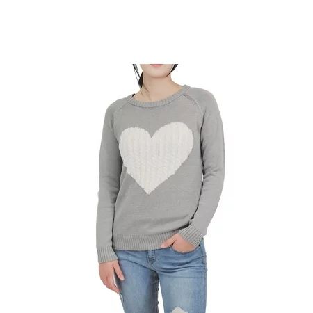 YEMAK Women's Pullover Sweater Long Sleeve Crewneck Cute Heart Cable Knit MK3506 (S-L)-GRY/IVY-L | Walmart (US)