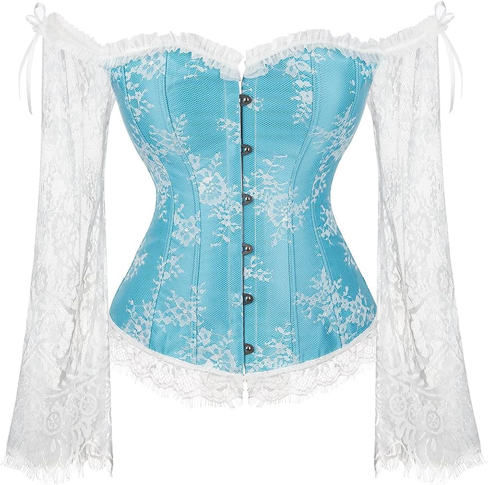 SZIVYSHI Corset Tops for Women with Sleeves - Bustier Overbust Lace Up Bodice Lingerie | Amazon (US)