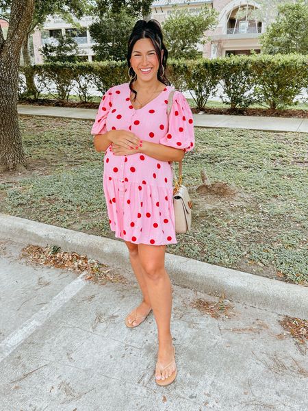 BUMP FRIENDLY DRESS - I love this petal and pup dress - just don’t dry it or it’ll shrink!!! It’s shorter here than it used to be with or without the bump 

FAV GOLD HOOPS

FLIP FLIPS

WORK BAG / crossbody purse / neutral purse 

#LTKunder100 #LTKbump #LTKworkwear