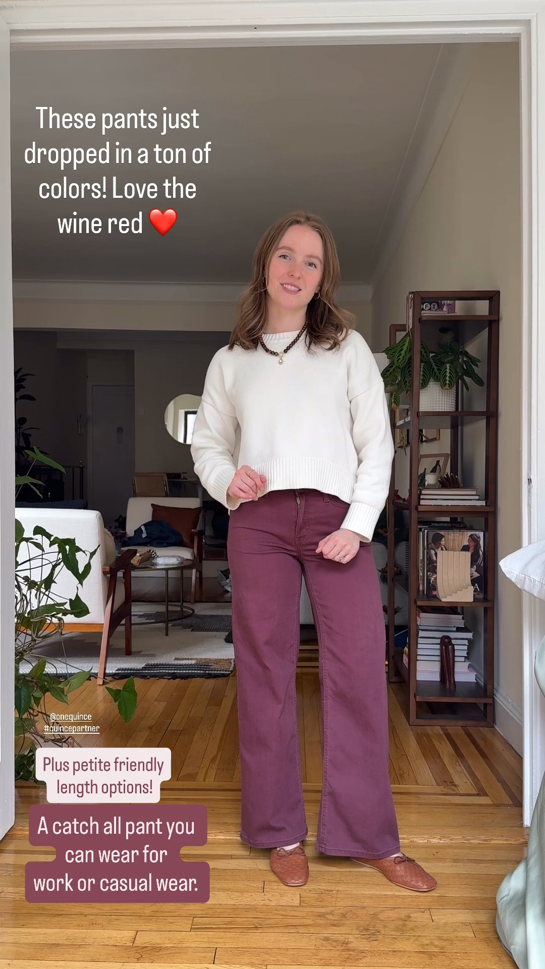 Quince work wear outfit. L or these Merlot colored pants. Wearing inseam 28 size 25 (size up of between runs a little small in the hips) free shipping @onequince #quincepartner 

#LTKWorkwear
