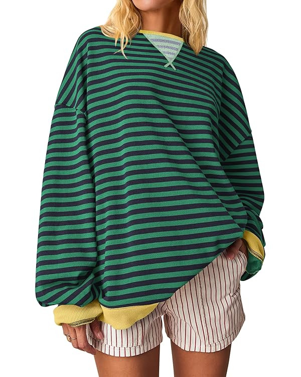 ANRABESS Women Striped Oversized Sweatshirt Crewneck Long Sleeve Shirts Hoodies 2025 Summer Fashi... | Amazon (US)