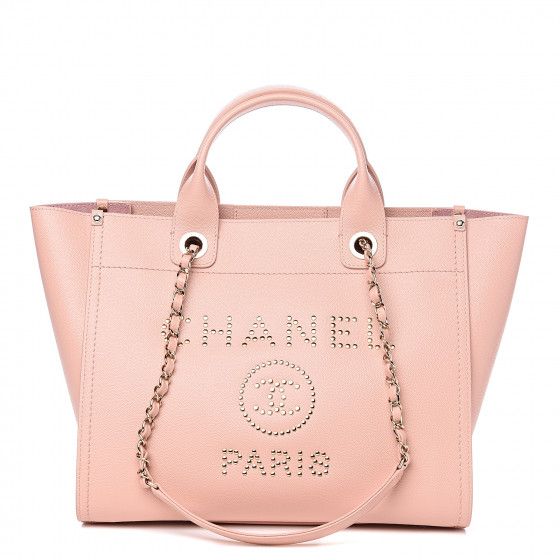 CHANEL Caviar Small Studded Deauville Tote Light Pink | Fashionphile