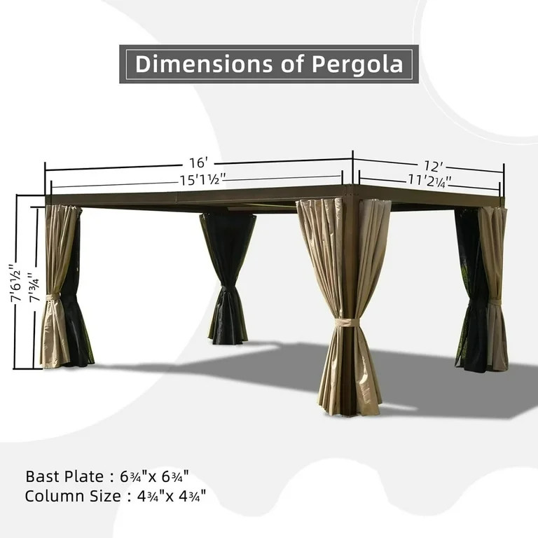 Domi Outdoor Louvered Pergola 12'\u00d716', Aluminium Pergola with Adjustable Roof, Curtains and ... | Walmart (US)