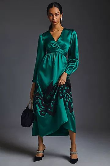 Nikasha Embroidered Satin Dress | Anthropologie (US)