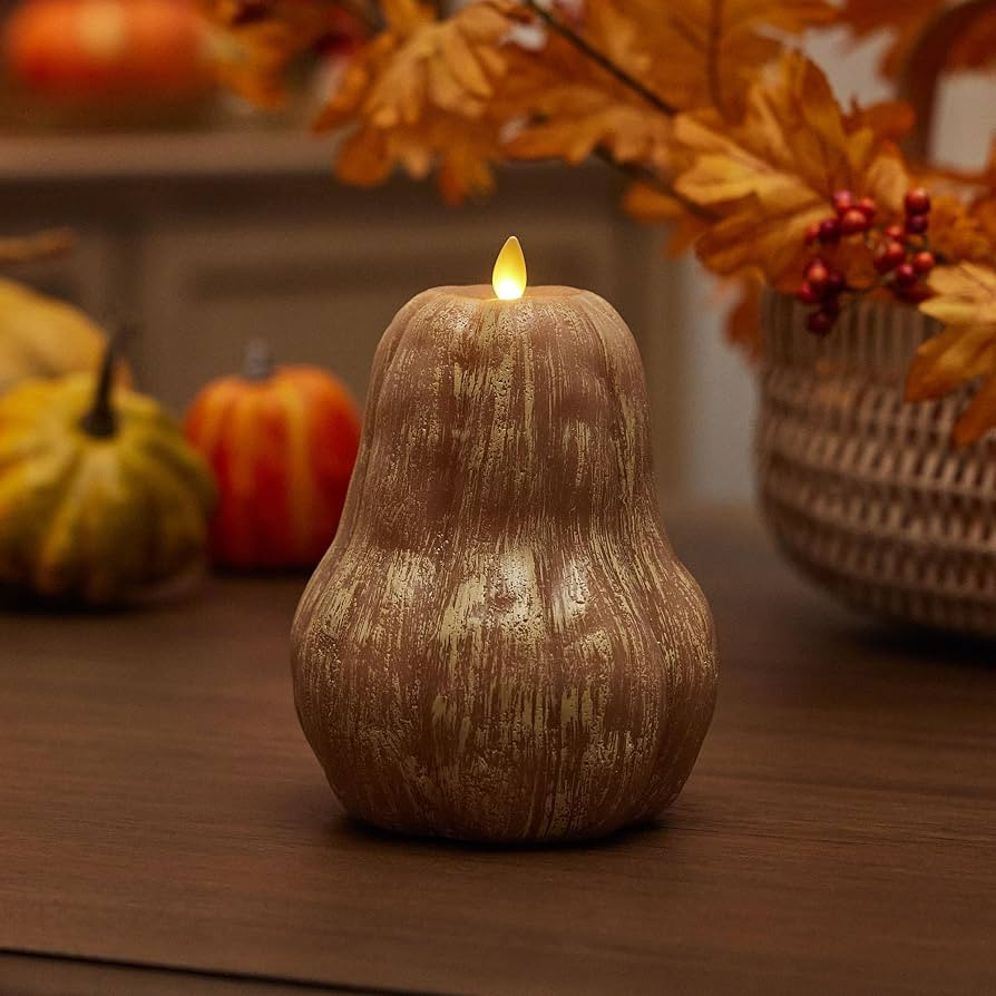Luminara Flameless Fall Harvest Decor - Gourd Figural LED Candle Orange Natural Color, 5.3" x 7.5... | Amazon (US)