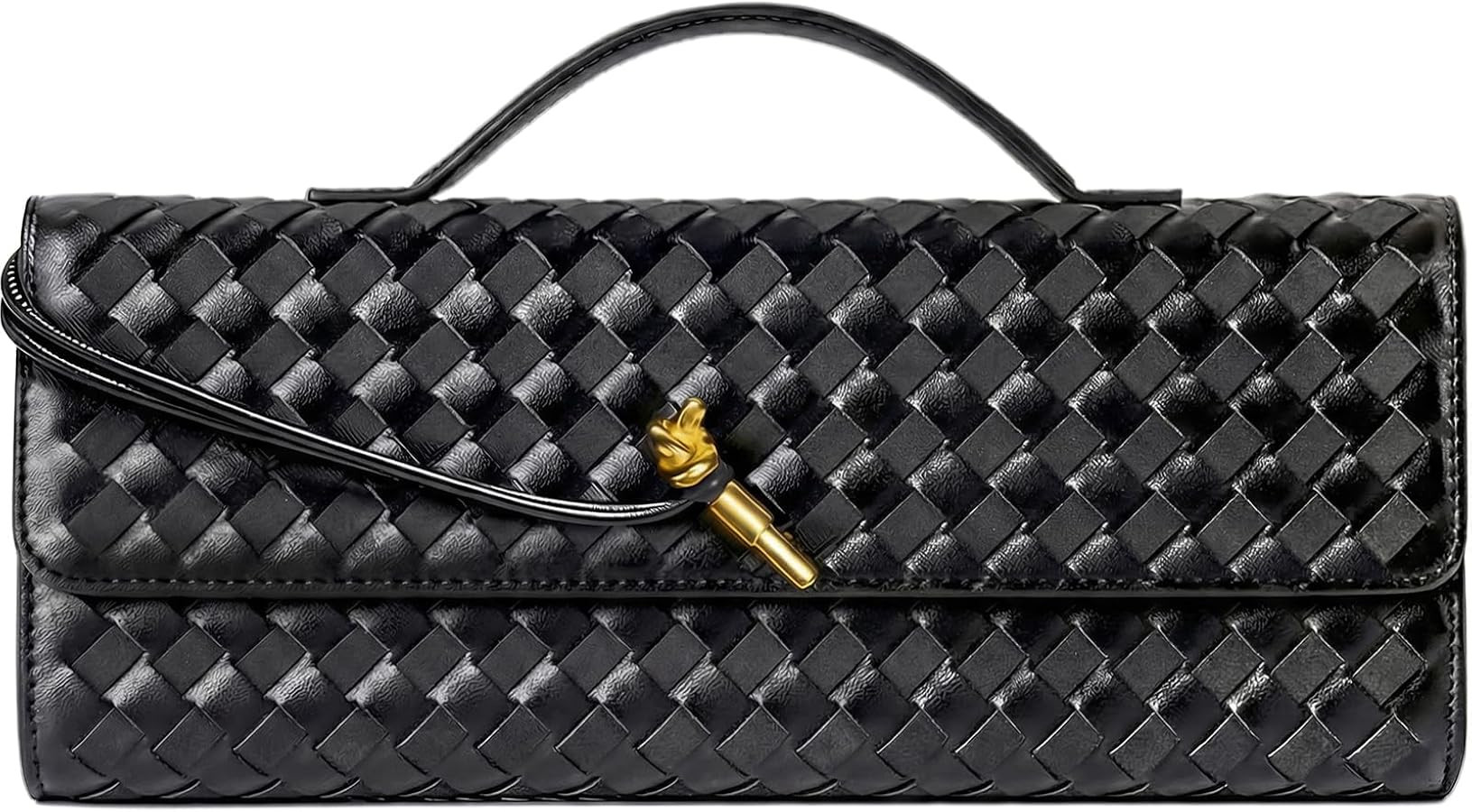 Woven Evening Bag Black Leather Purse for Women, Formal Clutch Purse with Adjustable Strap for We... | Amazon (US)