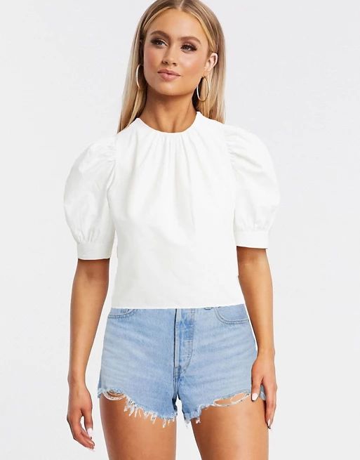 Pimkie poplin blouse with puff sleeves in white | ASOS (Global)
