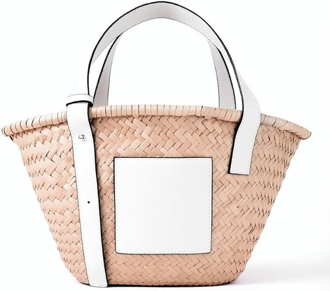 Straw Basket Tote Bag for Women PU Leather Strap Hollow Woven Top Handle Straw Purses and Handbag... | Amazon (US)