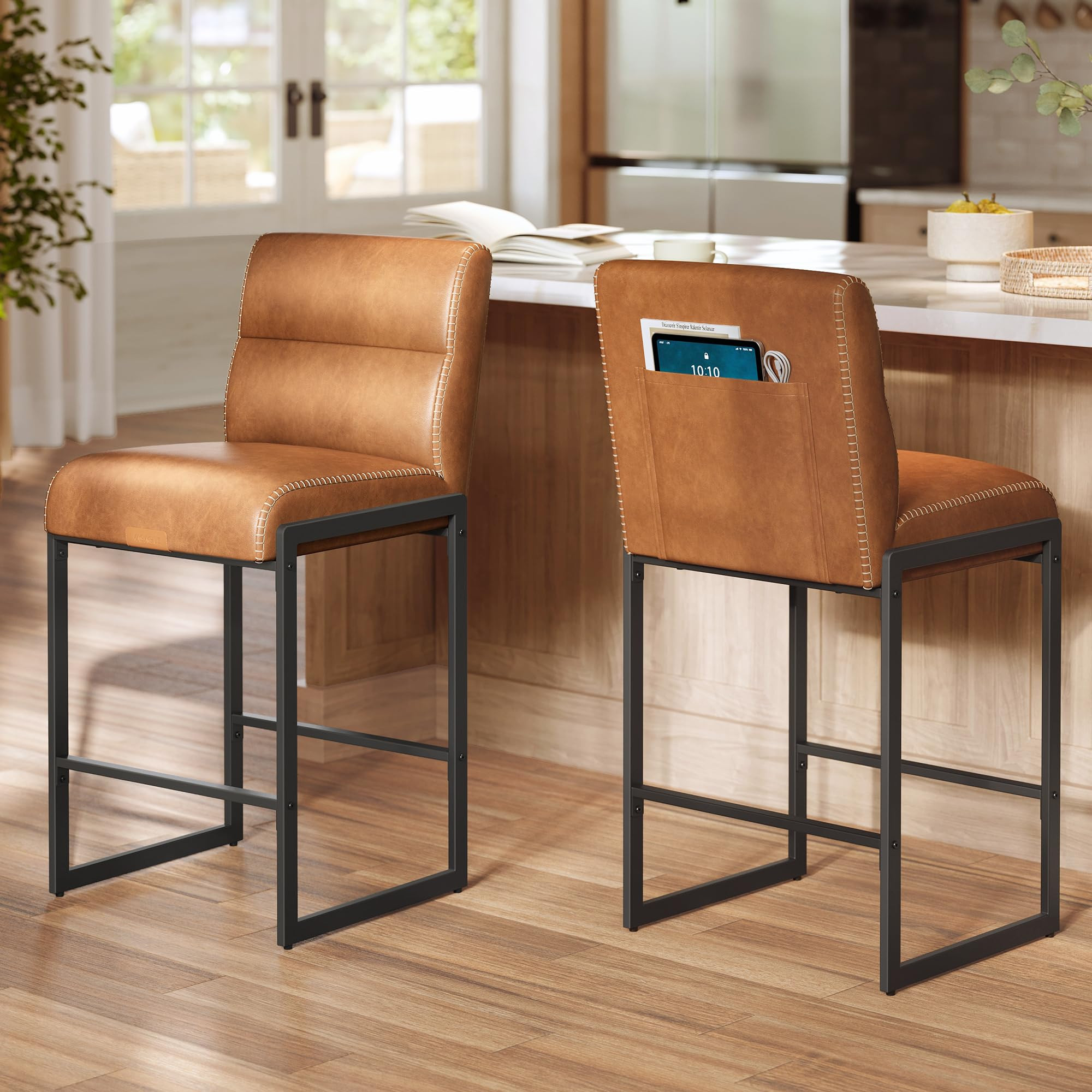 VASAGLE EKHO Collection - Bar Stools Set of 2, Counter Height Stools with Backs, 26.4-Inch Barsto... | Amazon (US)