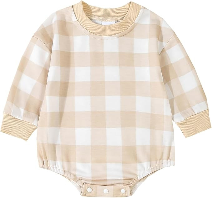 Newborn Baby Boy Girl Romper Checkerboard Plaid Sweatshirt Pullover Tops Bodysuit Jumpsuit Fall W... | Amazon (US)