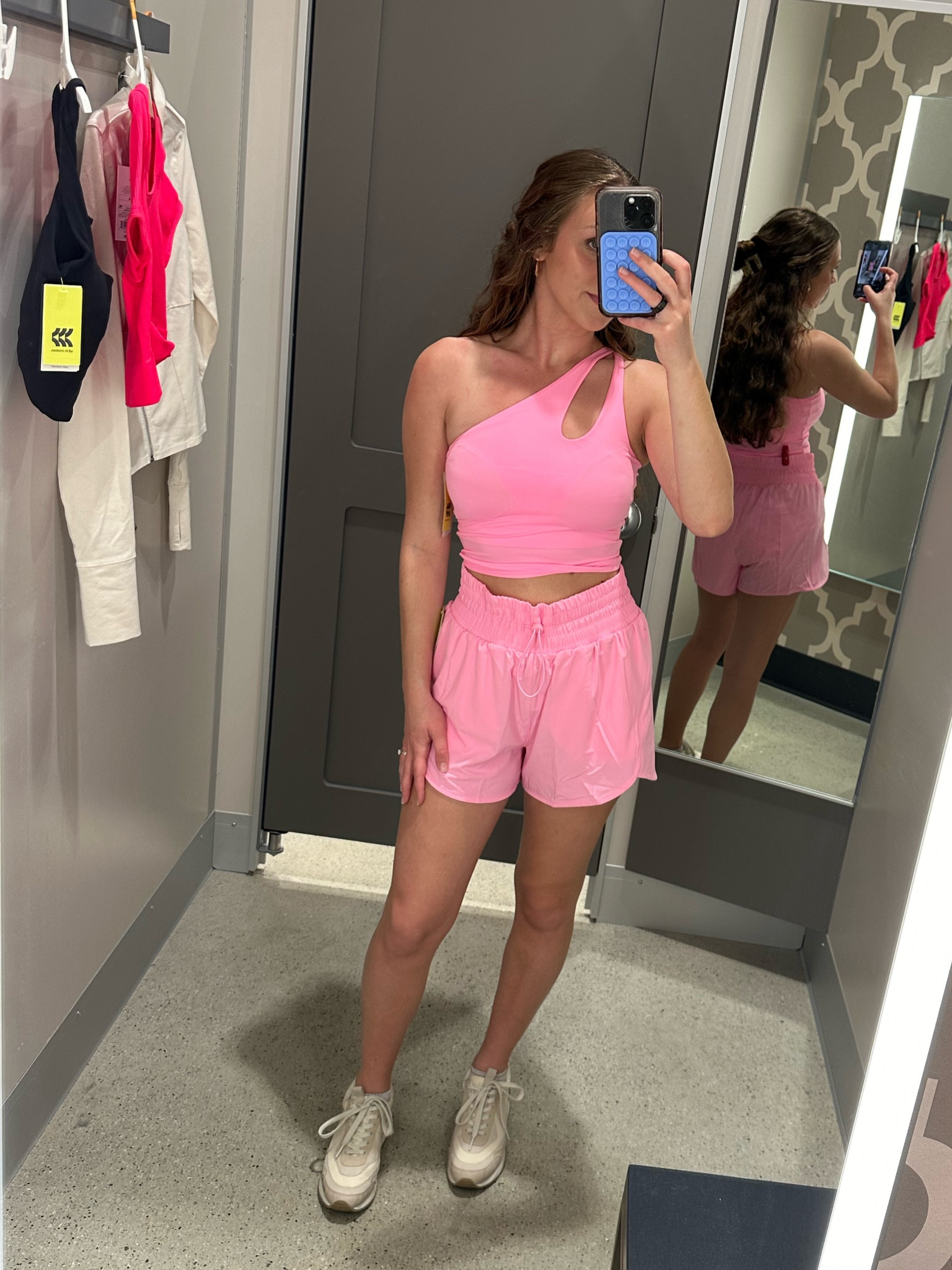 Pretty pink set for springtime 🩷🌸 Target athleisure | wearing pink asymmetric sports tank in size S and pink high rise flex shorts in S

#LTKfitness #LTKSpringSale #LTKSeasonal