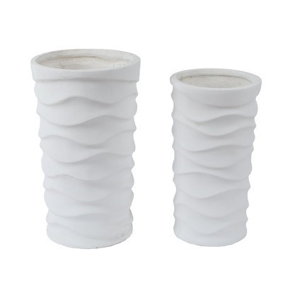 LuxenHome Set of 2 White Waves Tall Round MgO Planters | Target