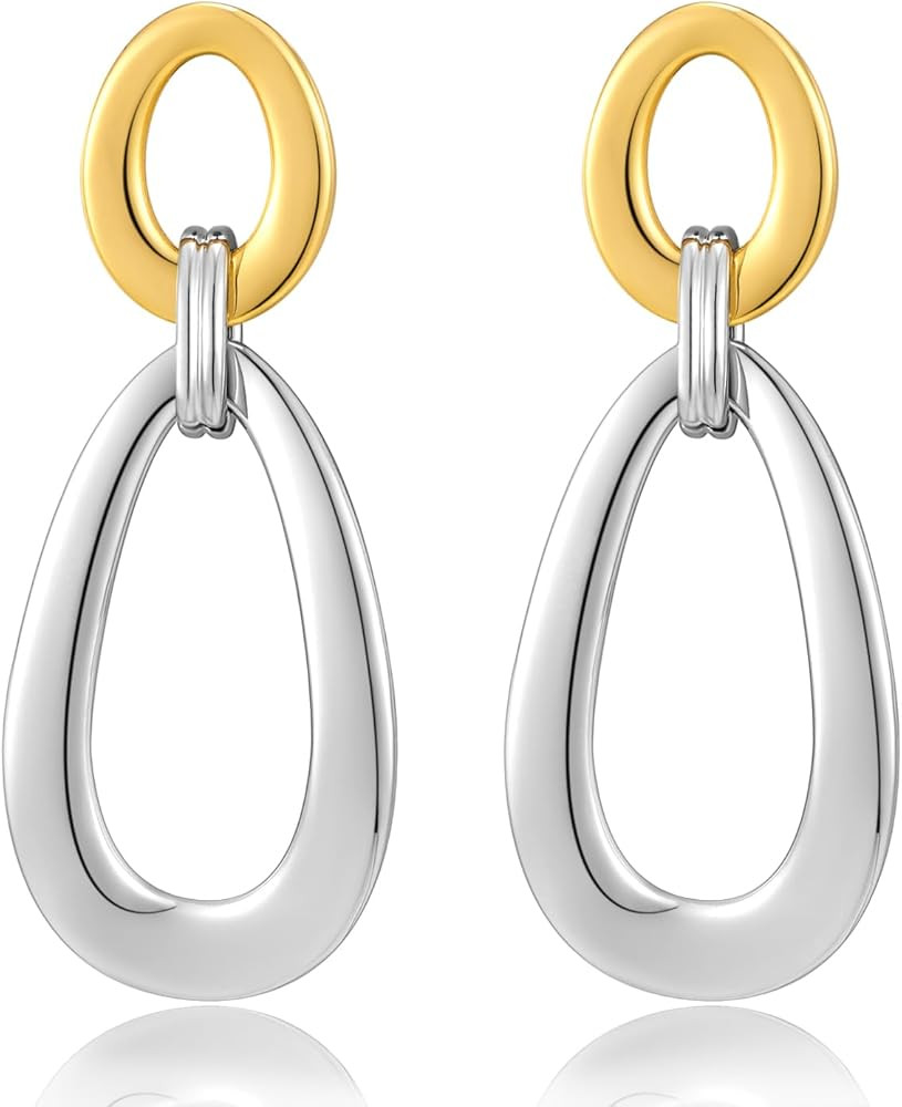 Antique Gold Hammered Disc Drop Earrings Boho Earrings with Two Tone Jewelry Gift | Amazon (US)